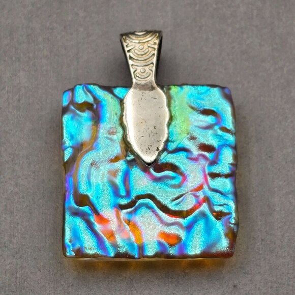 Artisian Dichroic Glass Pendant 1.5" Iridescent Geometric Design Silver-Tone Bai - Picture 4 of 7